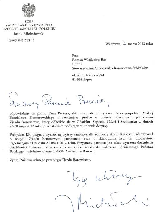 pismo szefa kancelarii prezydenta RP